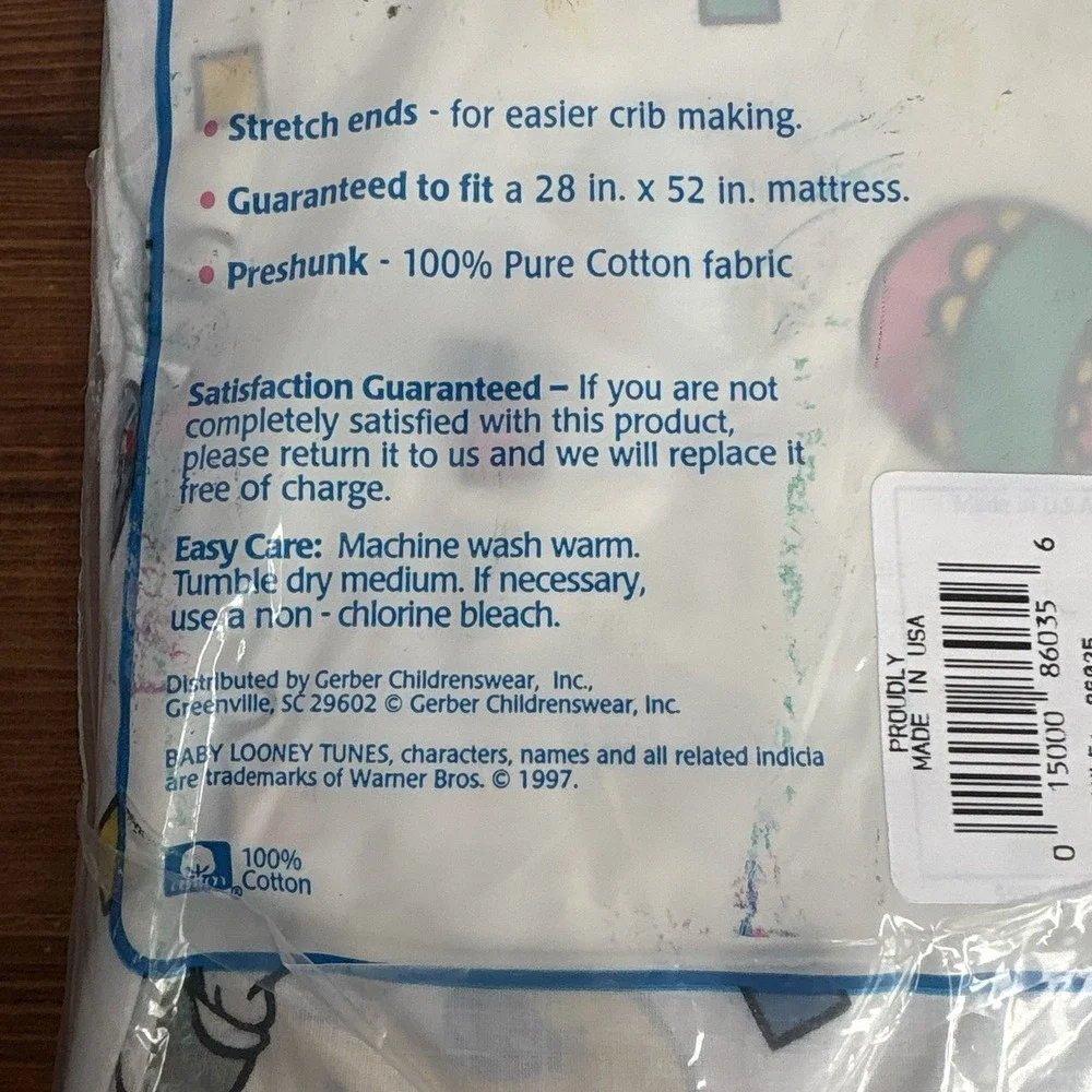 Vintage 1997 Baby Looney Tunes Bugs Tweety Crib Sheet NIP Gerber Cotton